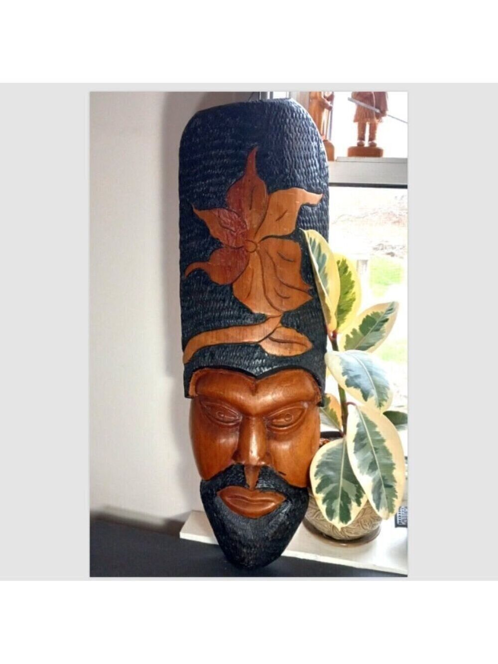 Vintage Balinese Carved Wood Mask 27" Large Long Indonesian Wall Art Sculpture